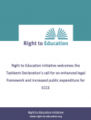 Screenshot of document first page, showing RTE logo and text which reads 'Right to Education Initiative welcomes the Tashkent Declaration’s call for an enhanced legal framework and increased public expenditure for ECCE'