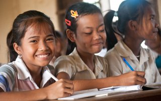 Pupils in their classroom in Cambodia