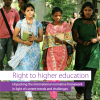 Front cover of new publication showing image of three women walking on a university campus. Text reads 'Right to higher education: unpacking the international normative framework in light of current trends and challenges'